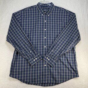 IZOD Shirt Mens XXL Blue Gray White Plaid Cotton Blend Long Sleeve
